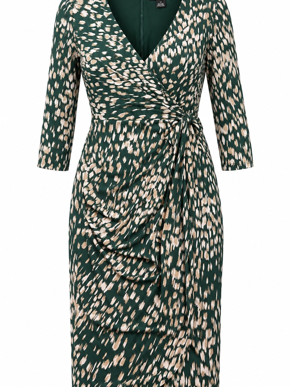 Jessica Howard Green Abstract Print Faux Wrap Midi Dress Size 14